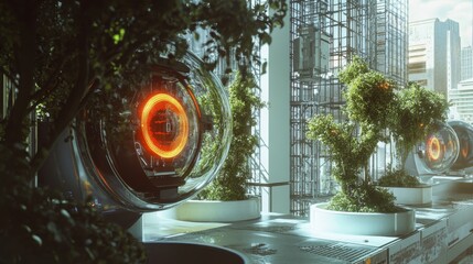 3D futuristic eye interface with scaffolding visuals shows a high-tech digital vision system.
