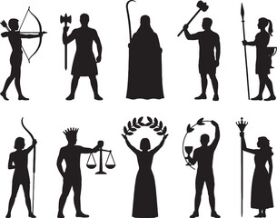 Obraz premium Greek mythology gods and goddesses silhouette icons