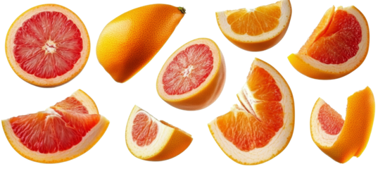 Floating Grapefruit and Orange Slices, Composition of 10 Pieces, Isolated on Transparent Background, Citrus Fruit, Red and Orange, Food Photography, grapefruit, orange, citrus