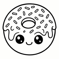 Adorable Kawaii Donut with Sprinkles Sweet Food Coloring Page for Kids