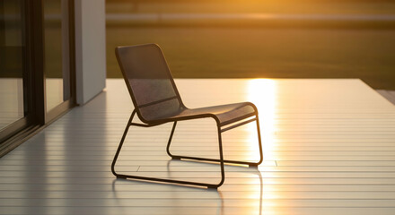 Stylish Outdoor Chair On a Patio at Sunset Inviting Relaxation