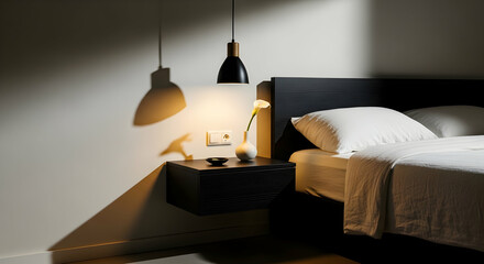 Modern Minimalist Bedroom Interior Design With Stylish Lighting Fixture
