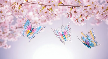 Delicate Blossoms With Pastel Butterflies Suspended In Spring Air