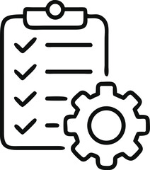 Clipboard with gear icon in line style., Technical support check list isolated on white background, Management business concept, vector illustration