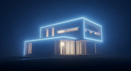 Futuristic Home Design Modern Architecture Glow Exterior At Night