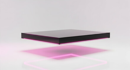 Sleek Black Platform Bathed In Pink Light Displaying Modern Minimalism