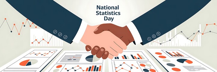 Statistics Day, Design. National Statistics Day business handshake over data charts and graphs

