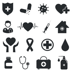 Medical Icons Set – Healthcare and Hospital Vector Symbols. Healthcare icon set in monochrome style – ideal for apps, websites, and infographics. Includes hospital, pharmacy.