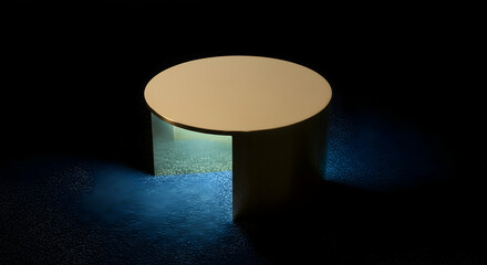 Illuminated Round Table In The Dark On The Floor