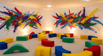 Creative Indoor Space With Colorful Art and Modular Seating