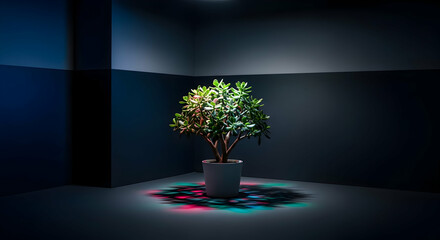 Illuminated Jade Plant Creates Captivating Light And Shadow In Interior Room