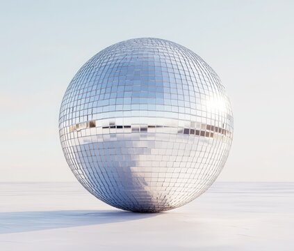 Reflective disco ball sphere on a light-colored surface