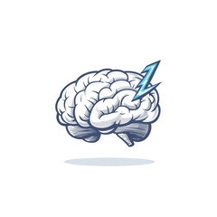 Isolated White Brain with Blue Lightning
