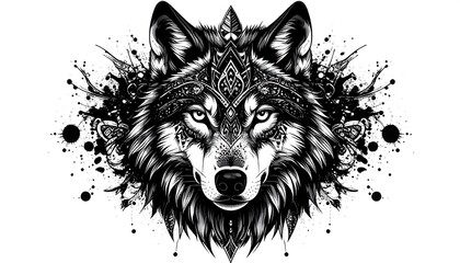Ornate Wolf Head Tattoo Design.