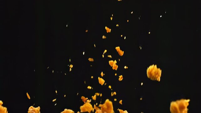 A pile of nuts is falling from the sky. The image has a sense of chaos and disorder, as the nuts are scattered all over the ground. Scene is somewhat unsettling