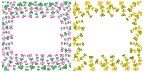 Freehand Heart Shape Colorful Floral Frames Spring and Summertime Greeting Copy space Template Set