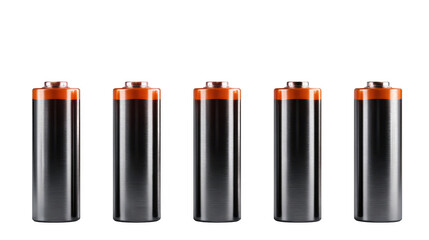 Five batteries with progressively increasing charge levels are displayed against a transparent background, offering a visual representation of charging or power status