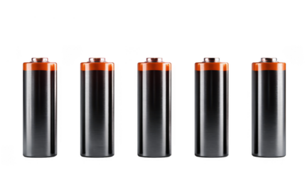 Five batteries with progressively increasing charge levels are displayed against a transparent background, offering a visual representation of charging or power status