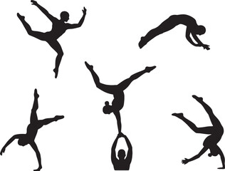 Fototapeta premium Gymnastics silhouettes diverse poses athletic action