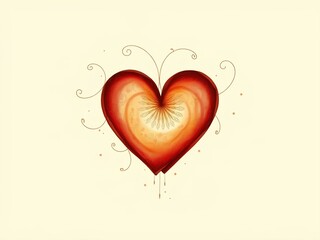 Artistic digital illustration of a heart-shaped object with intricate inner details, surrounded by delicate swirls and dots, symbolizing love and emotion