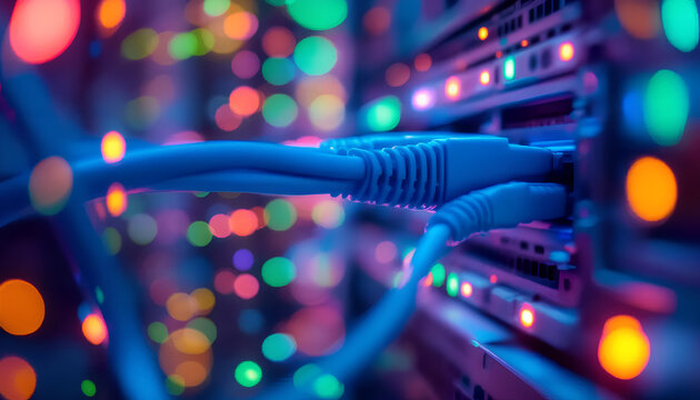 Modern Network Infrastructure with Cisco Switch and Blinking LEDs