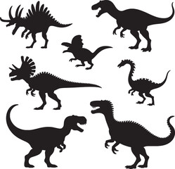 Six silhouettes of prehistoric dinosaurs