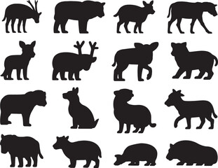 Fototapeta premium Collection of black silhouettes various animals