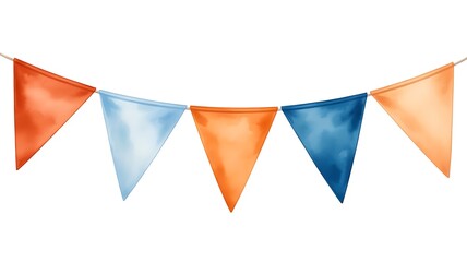 Watercolor painted triangular pennant bunting garlands in orange blue colors for celebration