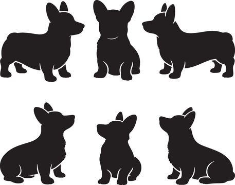 Six adorable corgi silhouettes various poses