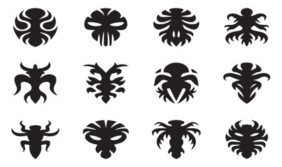 set of black silhouettes of tattoos