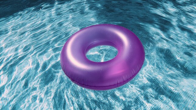 Purple inflatable ring floating in swimming pool	