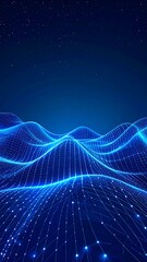 Blue digital landscape with night sky.