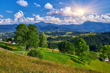 Mountain Village Panorama Summer Sky