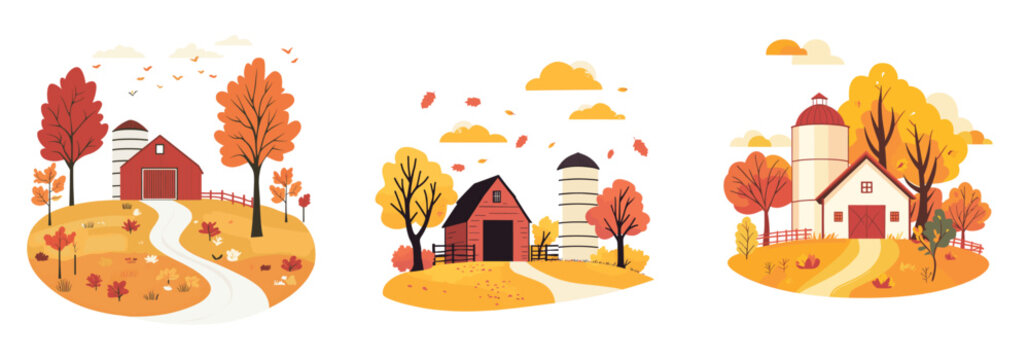 Autumn farm scenes rural barns fall foliage