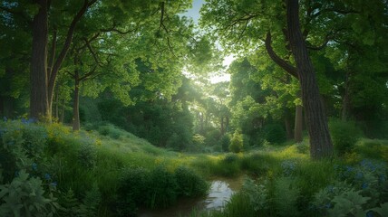 Obraz premium Mysterious Jungle Background with Lush Green Trees, Exotic Plants, Tropical Rainforest Foliage, Misty Canopy, Dense Vegetation, and Natural Wildlife Habitat for Nature Scenes