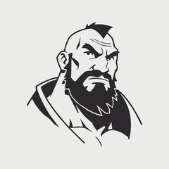 minimal line design of handsome muscledaddy Zangief facing camera directly head-on