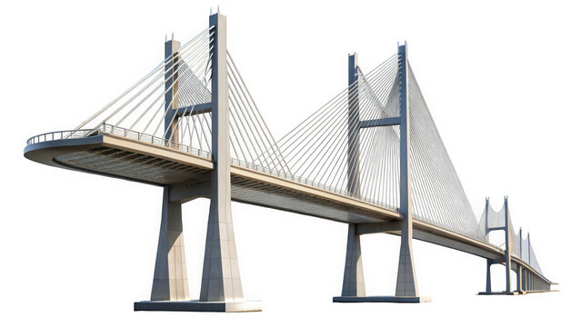 Fototapeta A modern cable-stayed bridge showcasing its sleek design and architectural elegance. The structure is illuminated against a clear blue sky, emphasizing its grandeur.