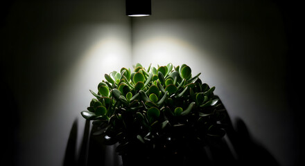 Jade Plant Illuminated by Light, Creating a Contrast of Light and Shadow