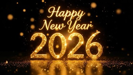 Happy New Year 2026 Sparkling on a Black Background, Celebrating the Coming Year with Festive Luxury and Elegance. 4k videos
