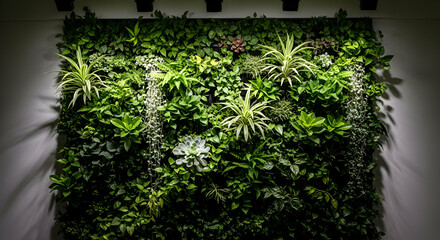 Lush Vertical Garden Displaying Biodiversity And Modern Green Interior Design
