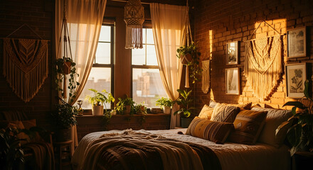 Serene Bedroom Oasis With Natural Light And Bohemian Decorations