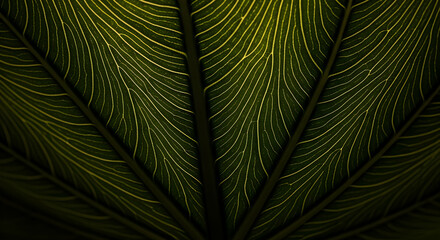 Striking Leaf Veins Against Dark Backdrop Offering Natural Aesthetics