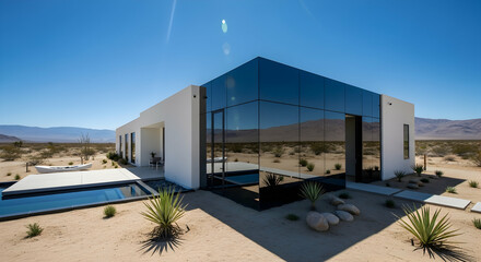 Architectural Marvel Modern House With Glass Facade in Desert Scenery