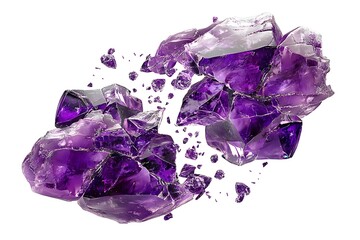 a jagged amethyst crystal cluster splitting mid-fracture, shards glinting under diffused