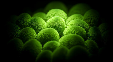 Lush Green Spheres Abstract Background with Dramatic Lighting Effect