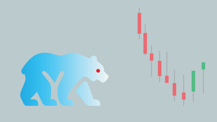 A bear walking in a bear market stock illustration with candlestick chart