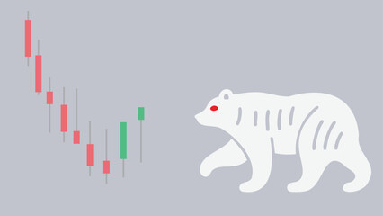 A bear walking in a bear market stock illustration with candlestick chart