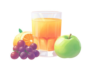 Isolated Glass of Orange Juice with Fruits