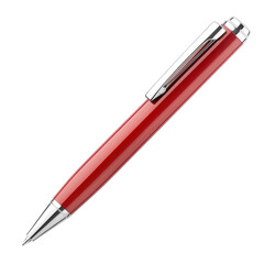 Isolated Red Ballpoint Pen with Silver Clip