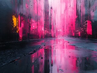 Neon Reflections: An Abstract Urban Landscape Evoking Futuristic Cityscapes